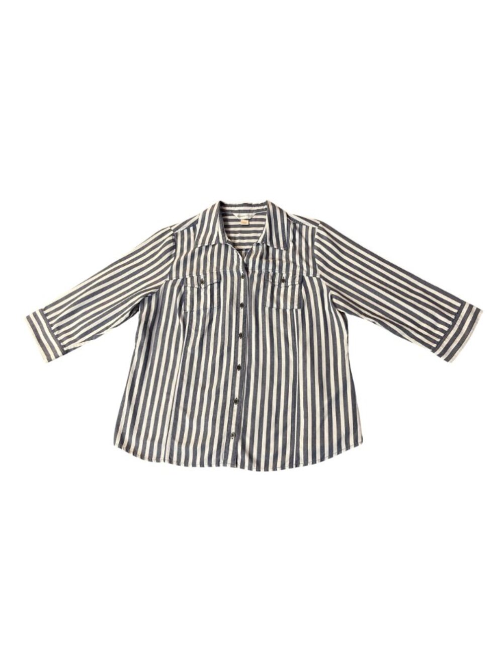 Christopher & Banks Womens L Used Blue White Striped Cotton Shirt - Picture 3 of 12